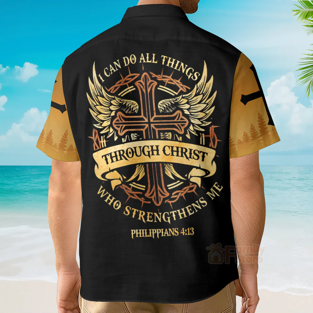 I Can Do All Things Through, Christian God Hawaiian Shirt - Image 4