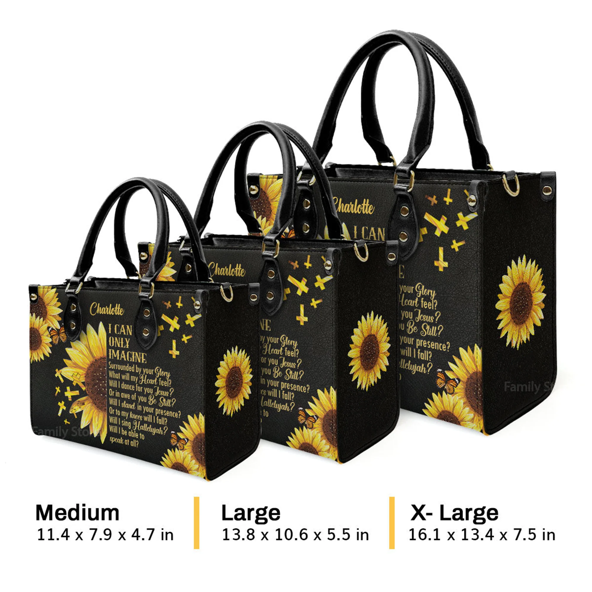 I Can Only Imagine Sunflower And Cross - Personalized Leather Handbag With Handle - AT4080914 - Image 4