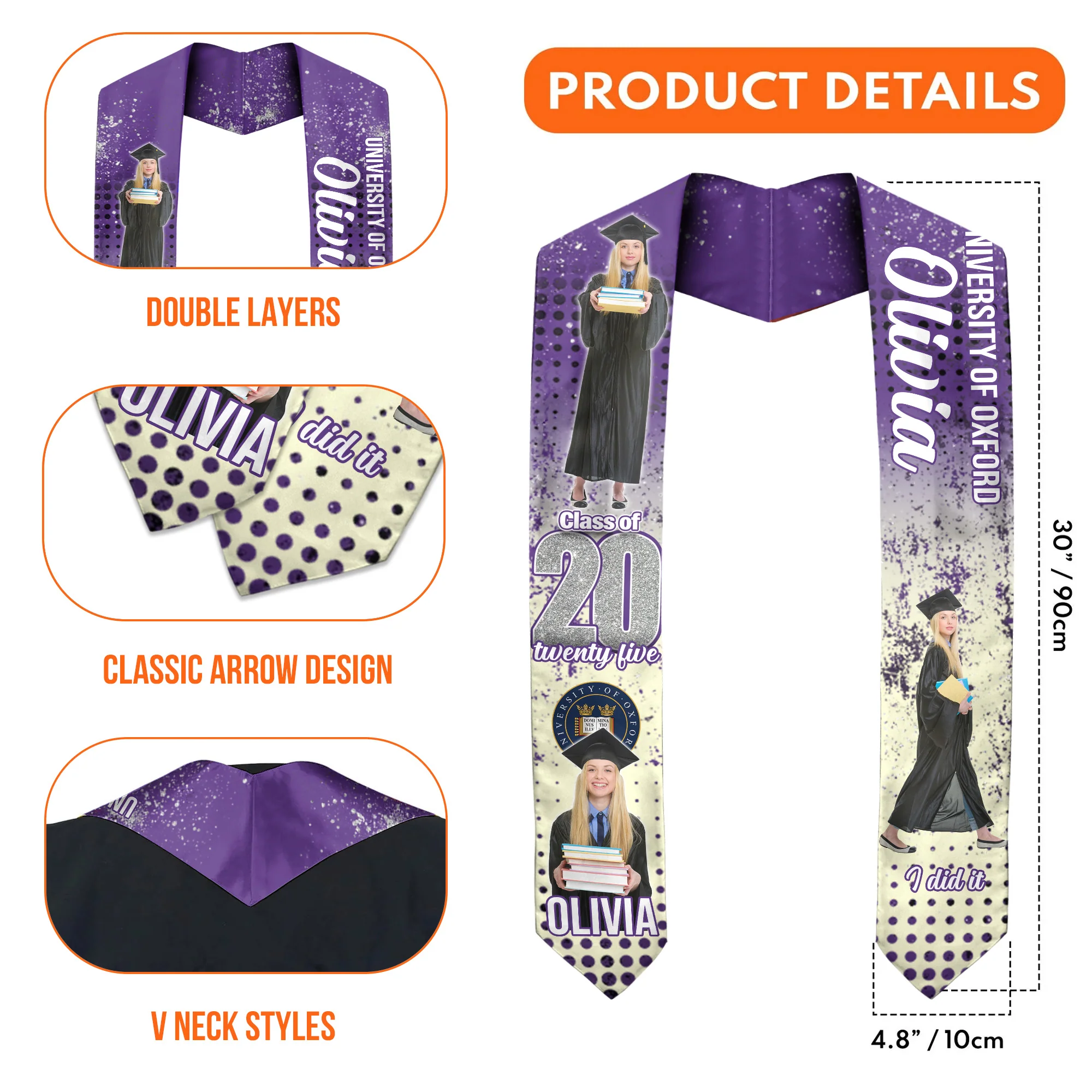 I Did It Congrats Graduation - Personalized Graduation Stoles - Graduation Gift, Senior Gift | Custom Photo NH96 - Image 5
