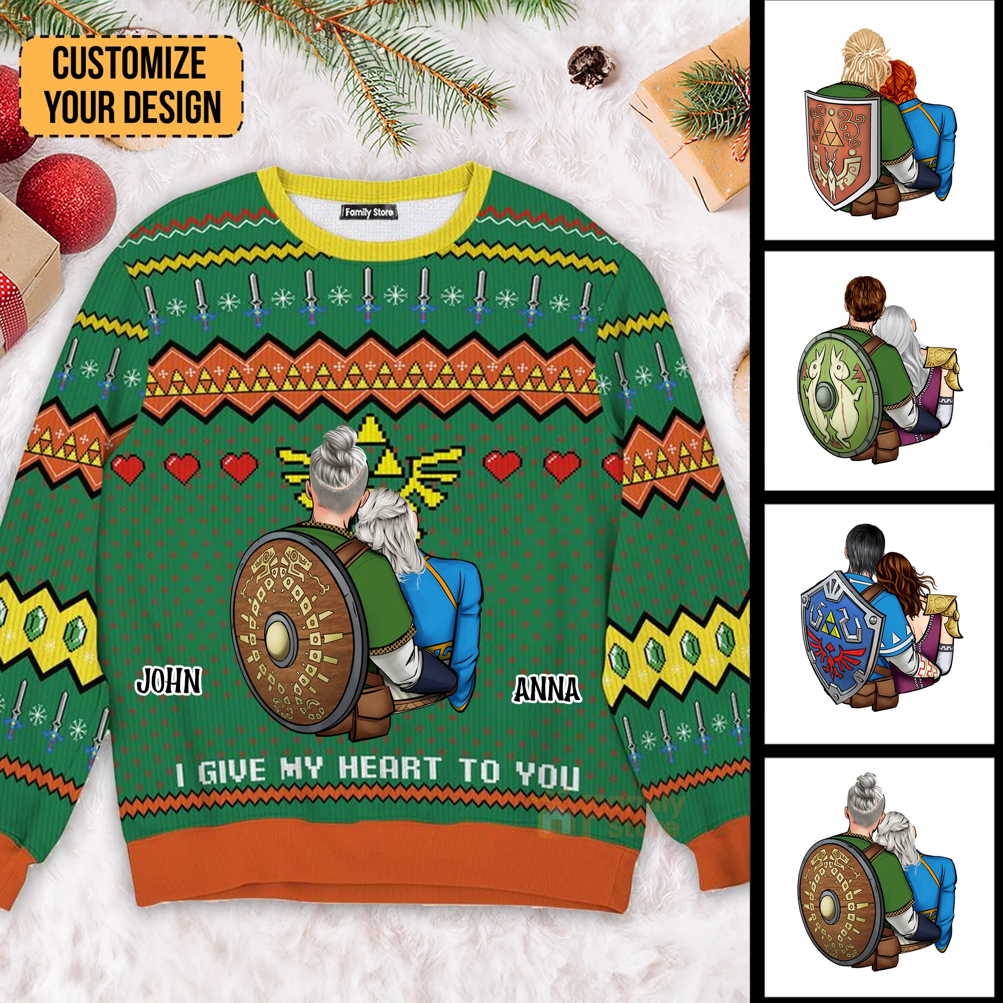 Zelda I Give My Heart To You - Personalized Ugly Sweatshirt - Gift For Couple, Husband Wife, Anniversary CL32 NH96 - Image 2