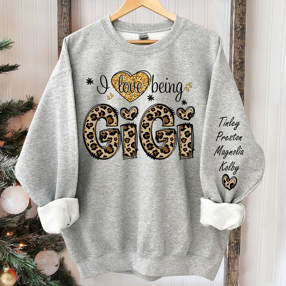 I Love Being Gigi Leopard - Personalized Sweatshirt Custom Grandma, Kids Names PT - Image 2