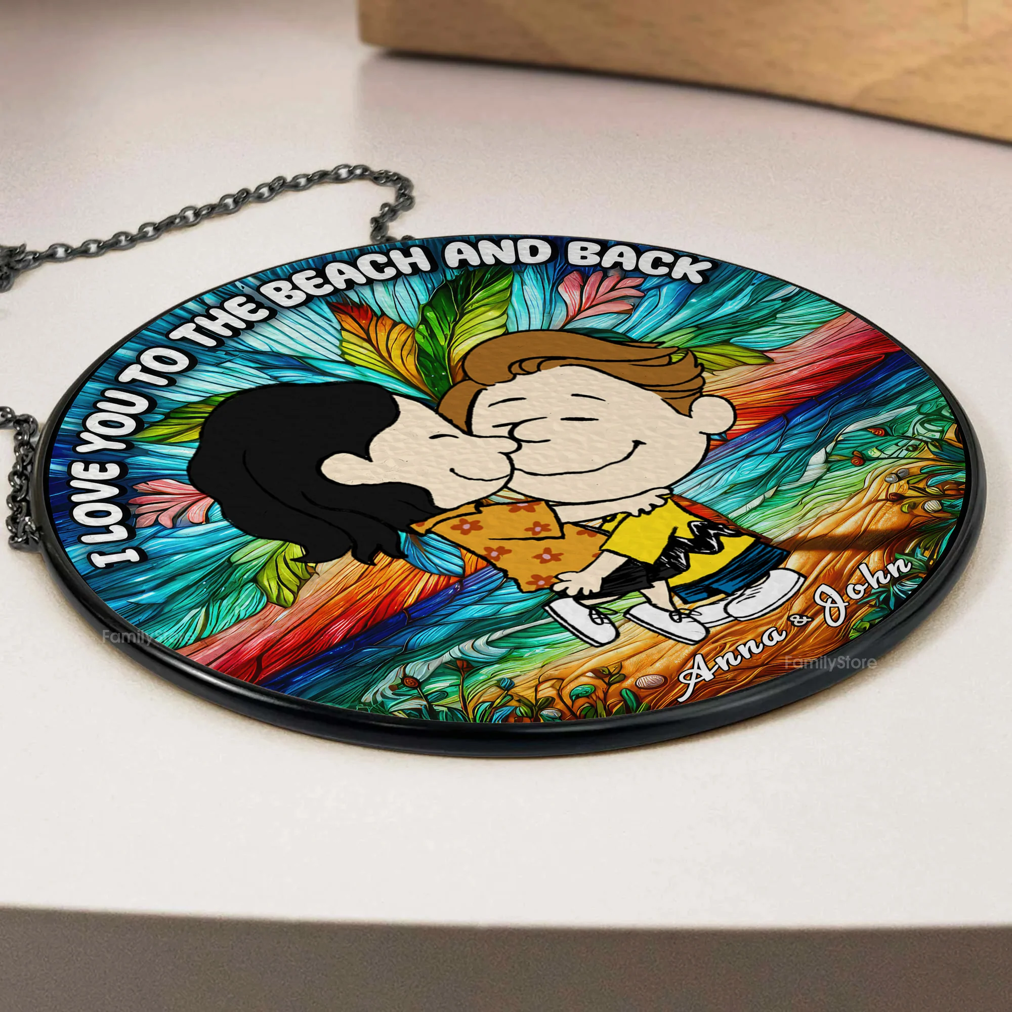 I Love You To The Beach And Back Peanut - Personalized Stained Glass Window Suncatcher - Gift For Couple, Husband Wife | GR8 NH96 - Image 3