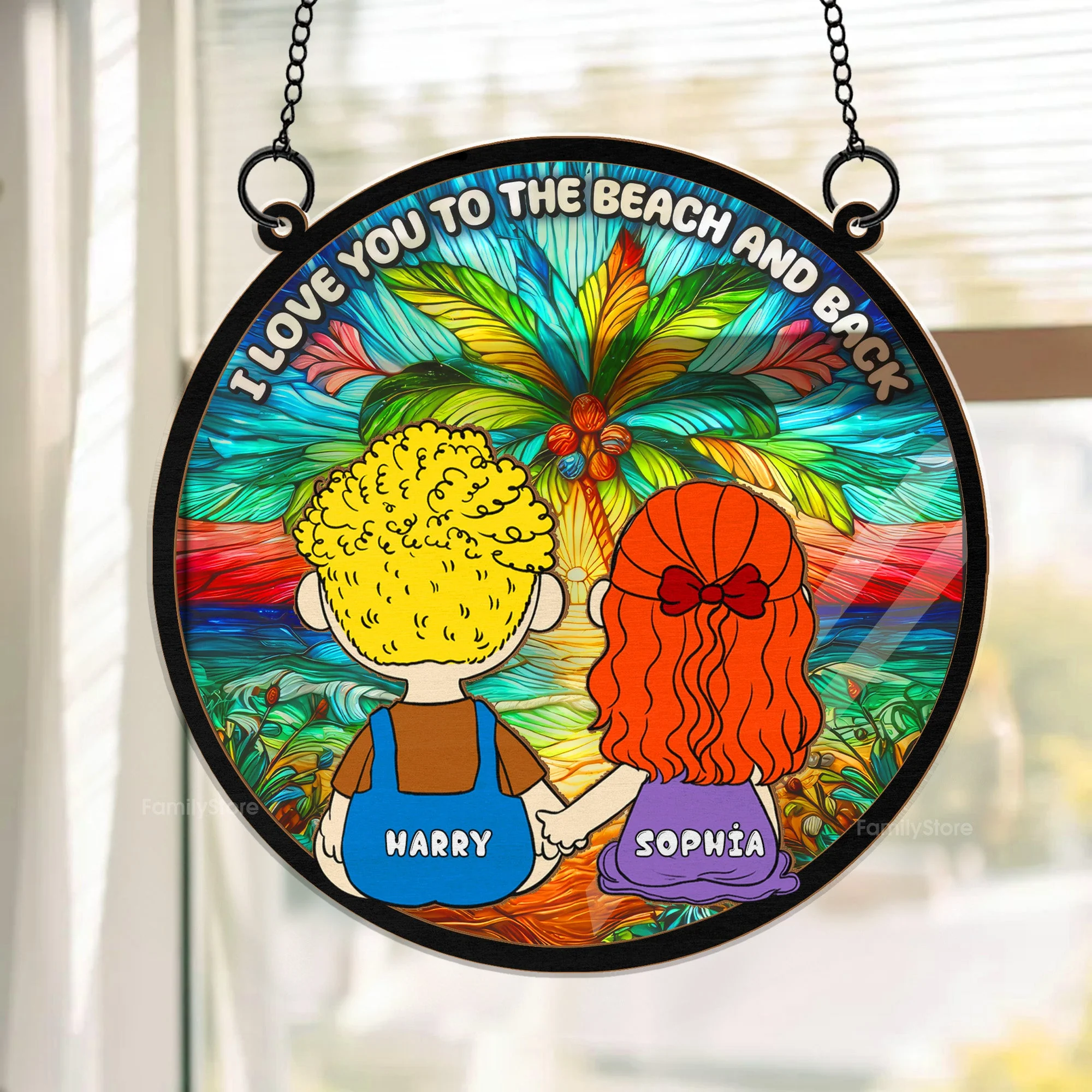 I Love You To The Beach And Back - Personalized Stained Glass Window Hanging Suncatcher - Gift For Couples | GR16 NA94