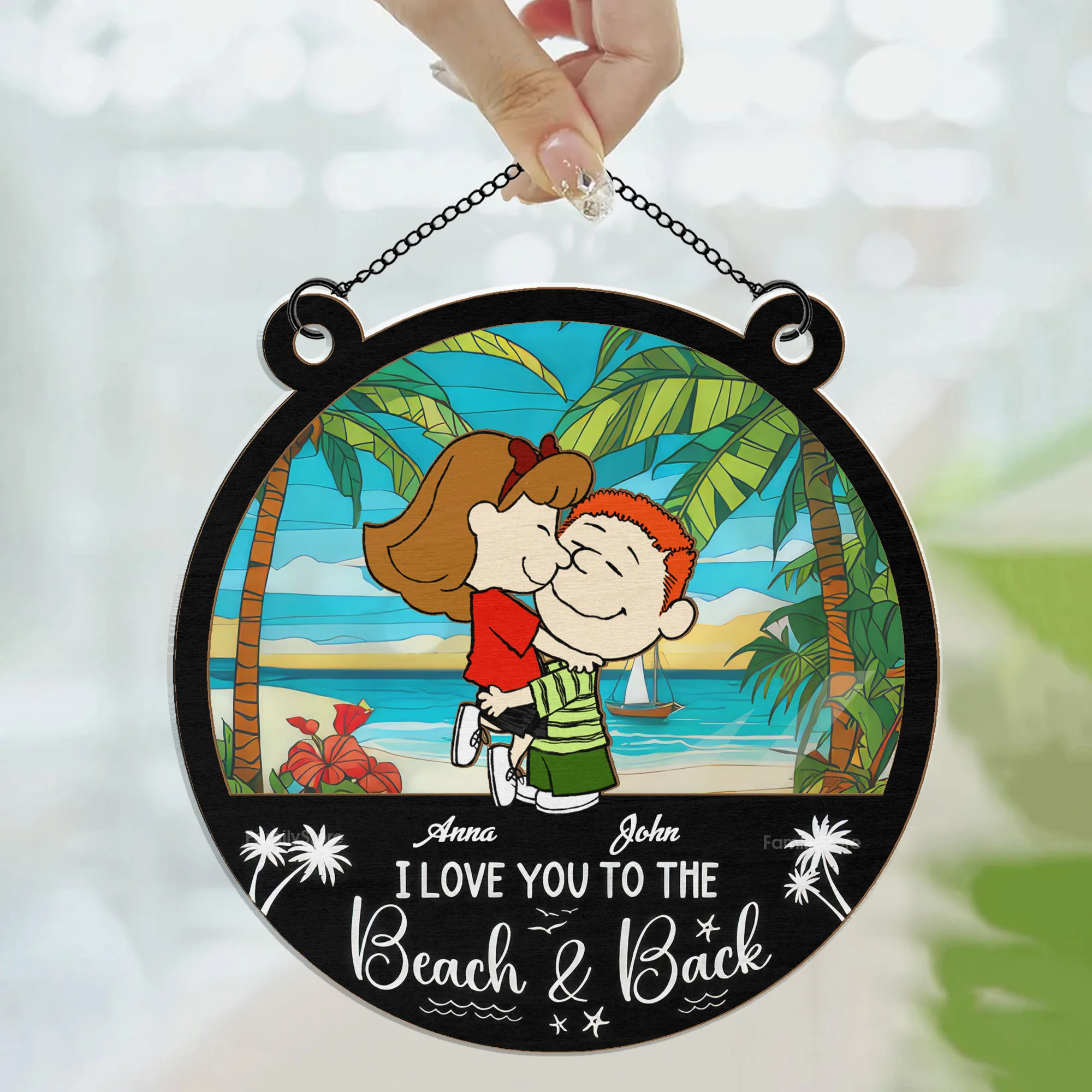 I Love You To The Beach Peanut - Personalized Window Hanging Suncatcher Ornament - Gift For Couple, Husband Wife | GR8 NH96 - Image 3