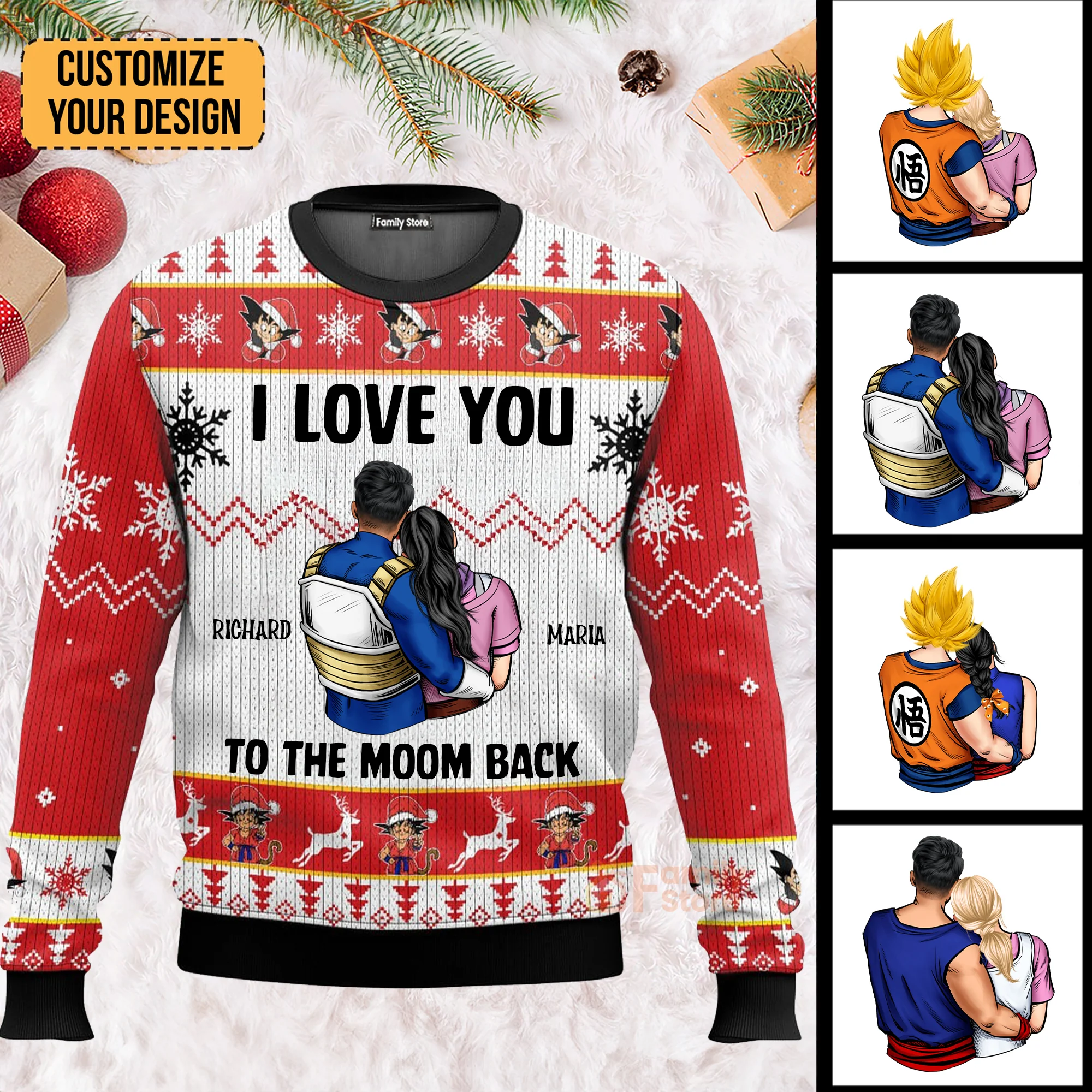 I Love You To The Moom And Back DrBa - Gift For Couples - Personalized Ugly Sweater - CL18 NH96 - Image 2