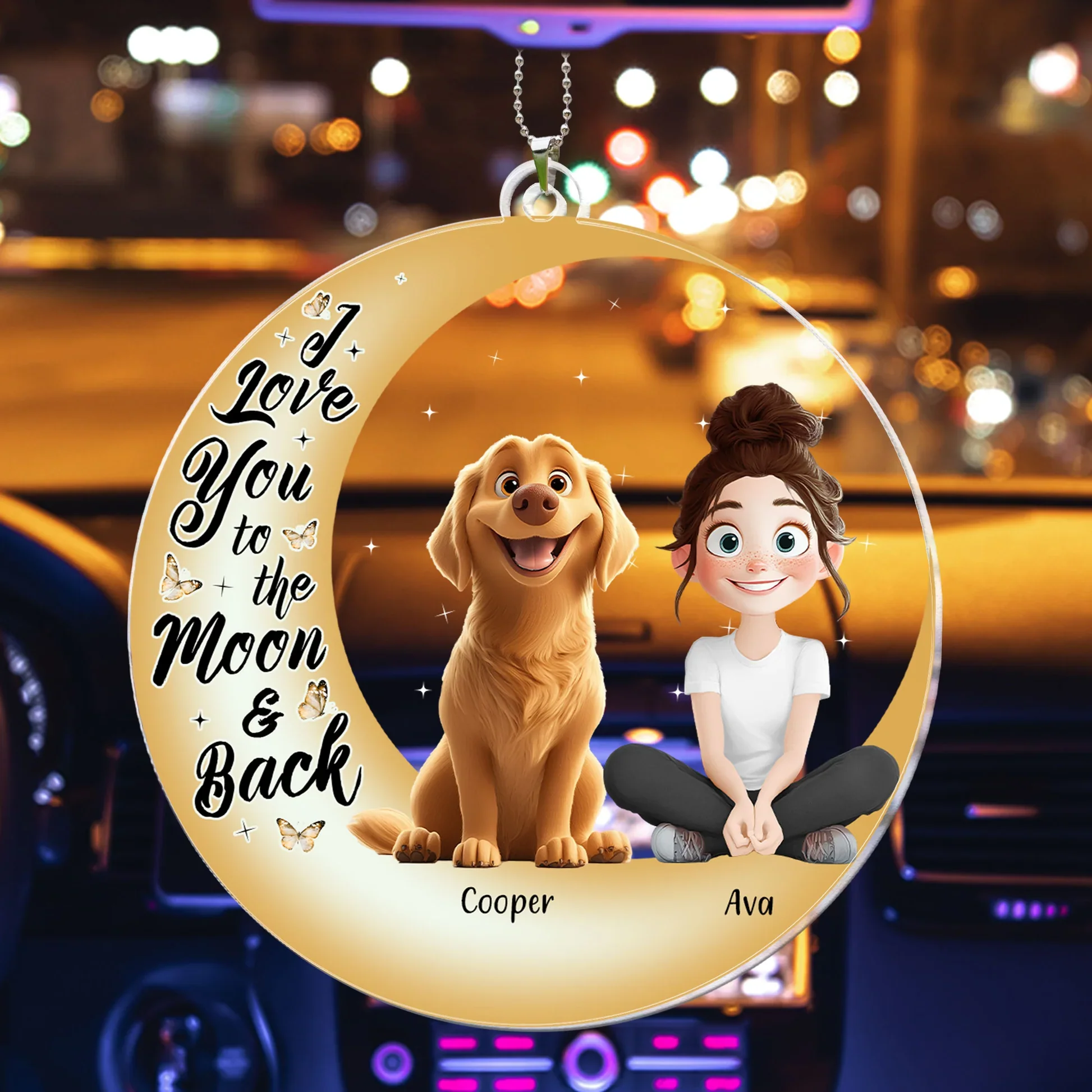 I Love You To The Moon & Back Cartoon Dog - Personalized Car Ornament - Gift for Pet Owners, Pet Lovers, Dog Mom, Cat Mom | CLP15 NH96