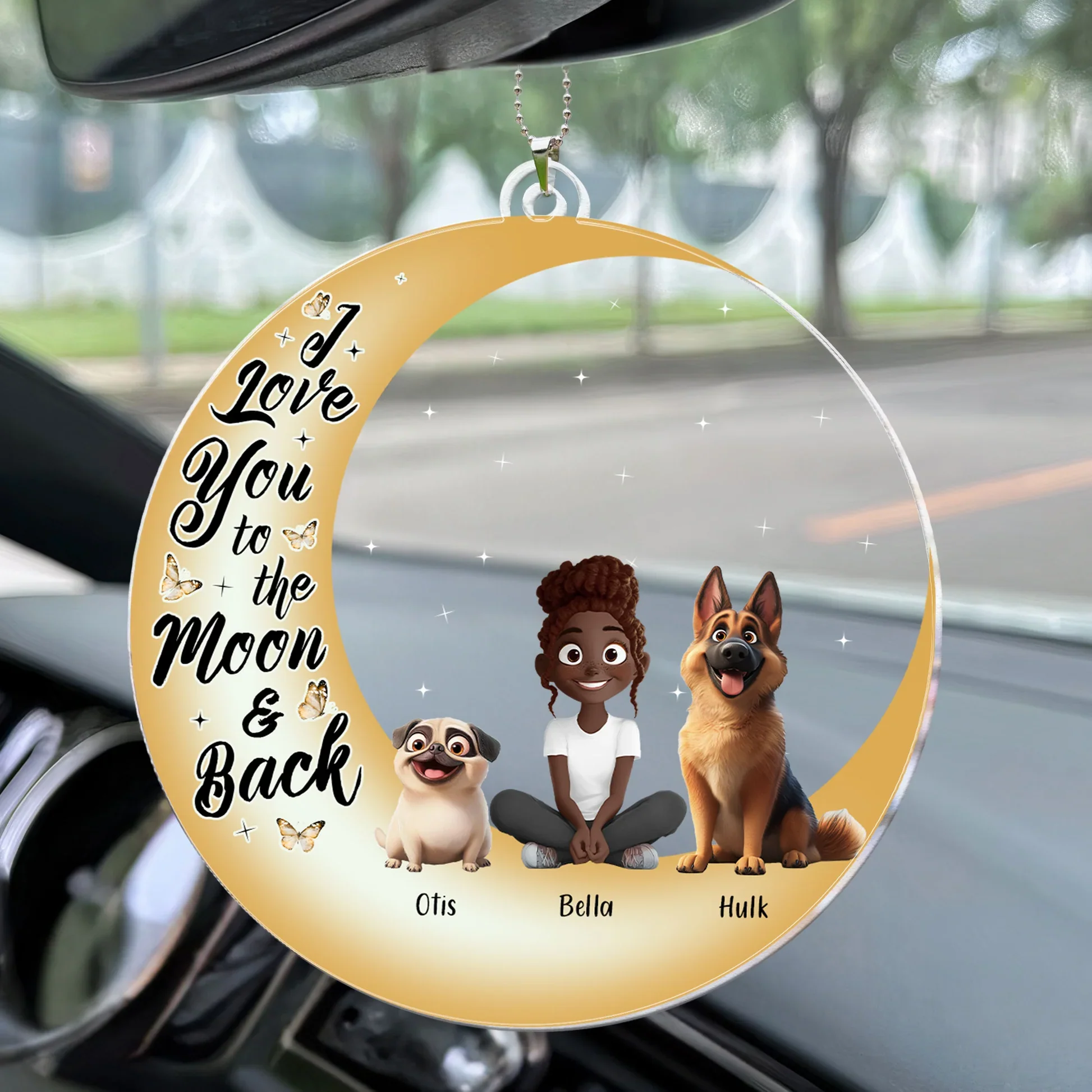 I Love You To The Moon & Back Cartoon Dog - Personalized Car Ornament - Gift for Pet Owners, Pet Lovers, Dog Mom, Cat Mom | CLP15 NH96 - Image 2