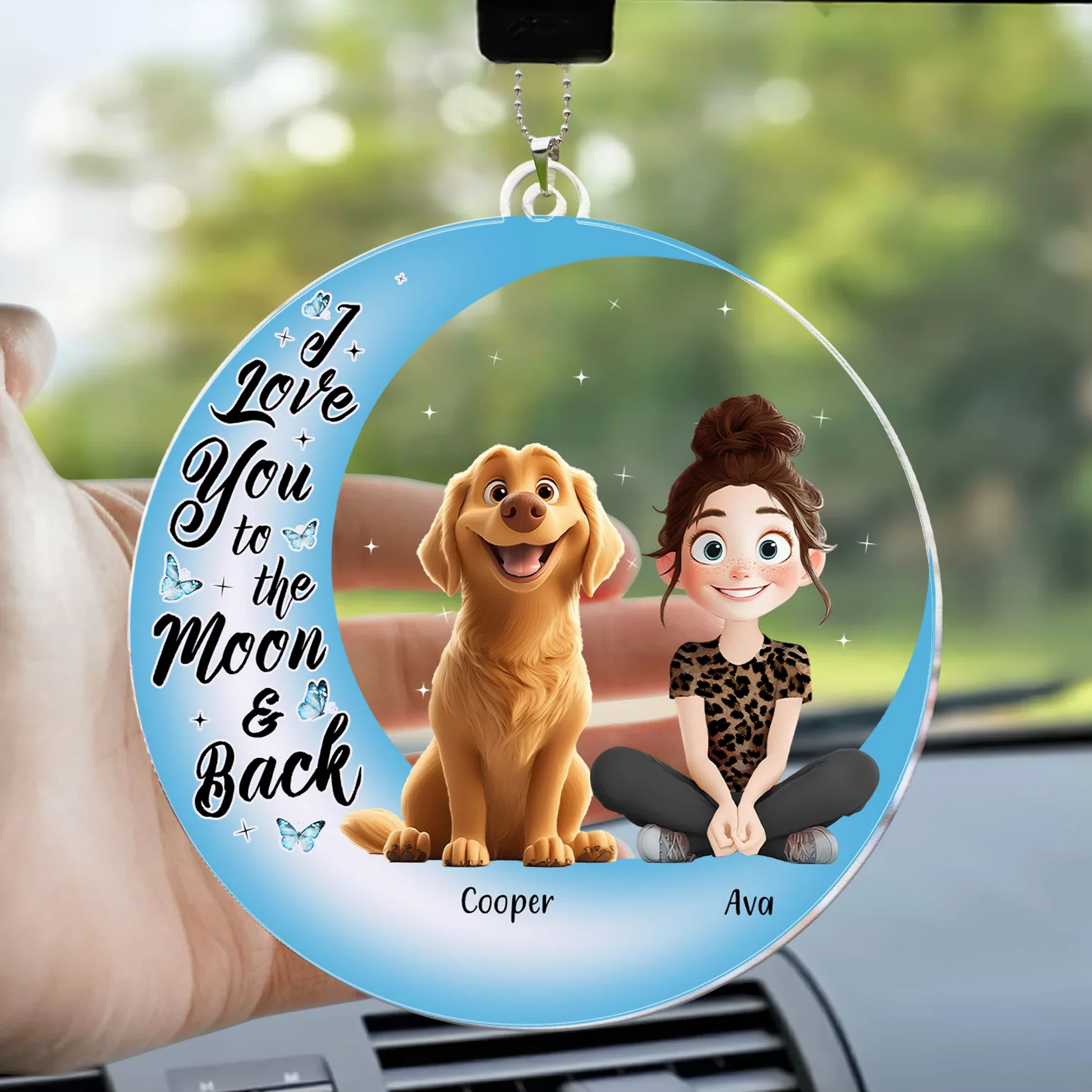 I Love You To The Moon & Back Cartoon Dog - Personalized Car Ornament - Gift for Pet Owners, Pet Lovers, Dog Mom, Cat Mom | CLP15 NH96 - Image 3