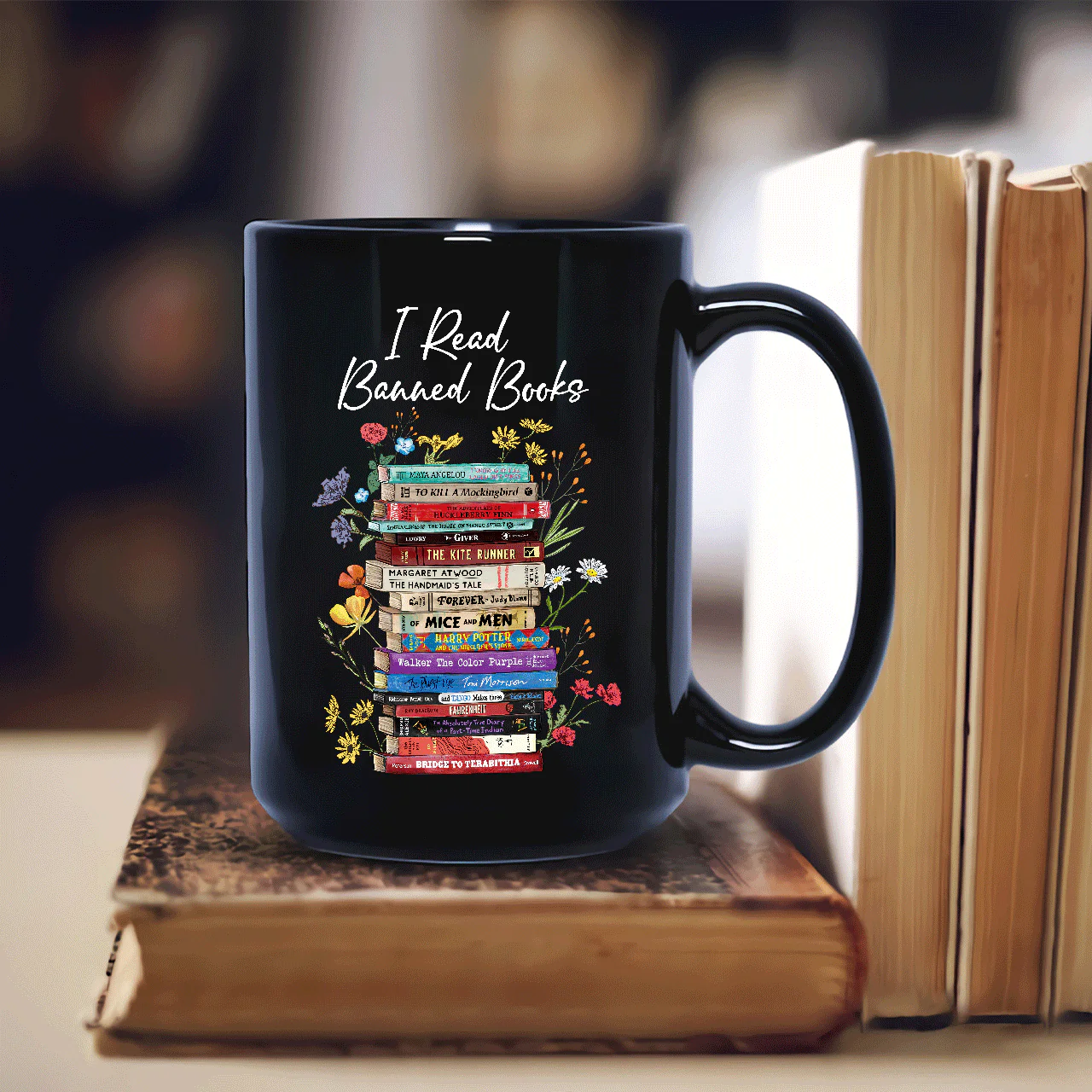 I Read Banned Books Flowers Book Lover Gift Mug - Image 3