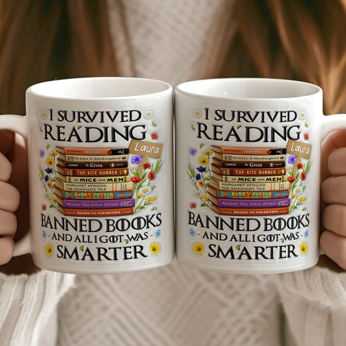 I Survived Reading Banned Books - Personalized Ceramic Coffee Mug - Image 3