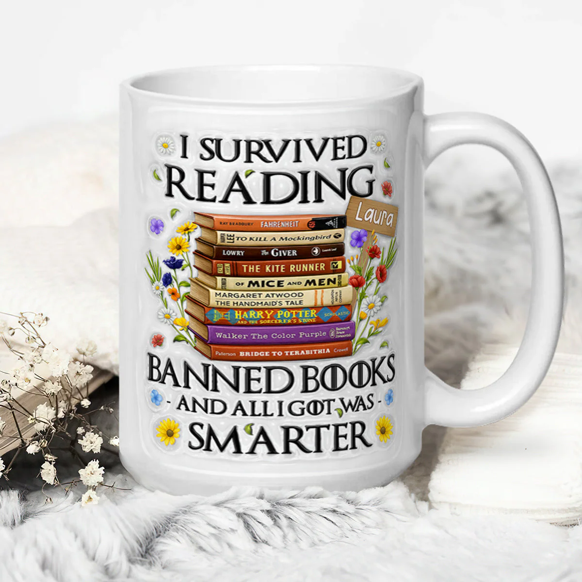 I Survived Reading Banned Books - Personalized Ceramic Coffee Mug - Image 4