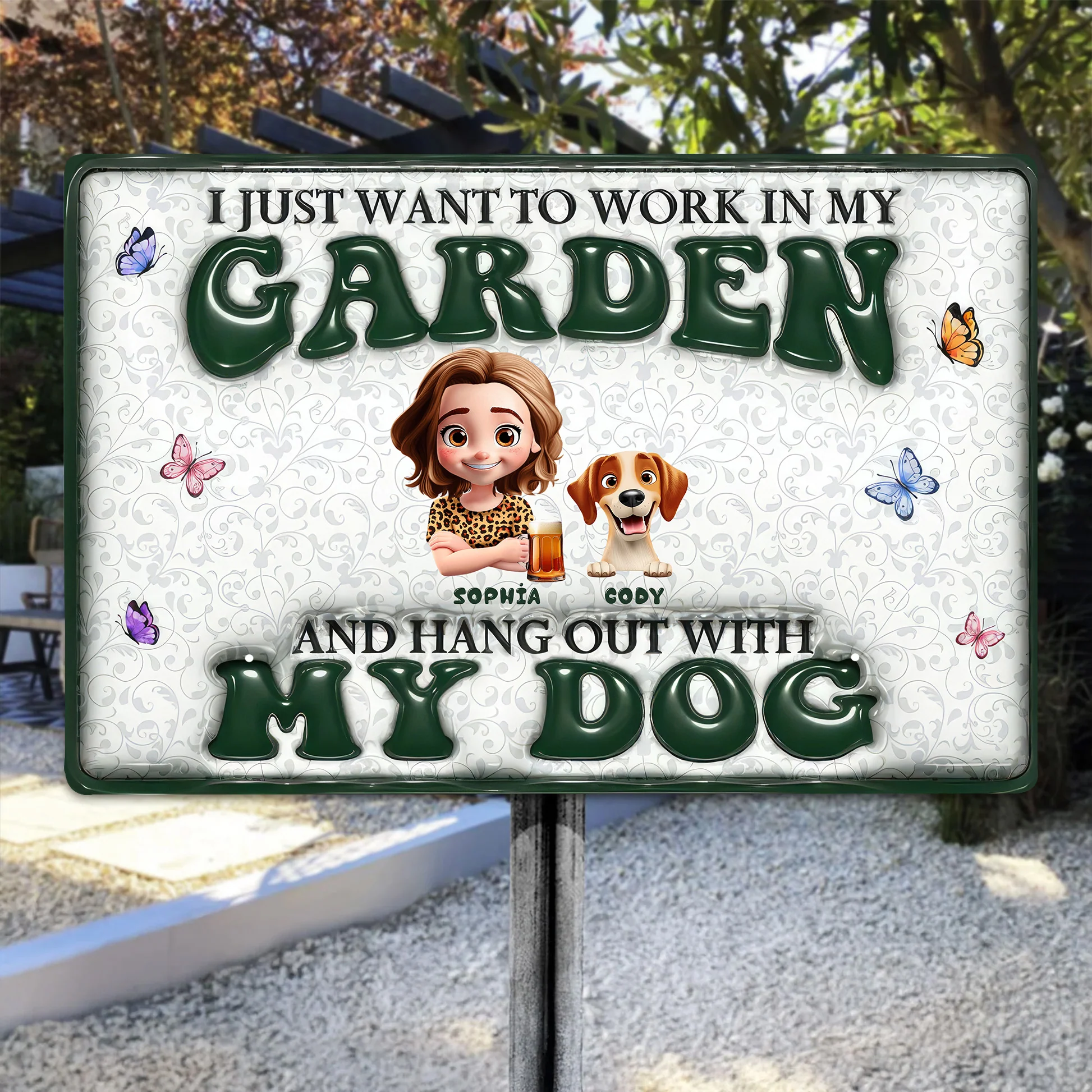 I Want To Work In My Garden Gardening With Cartoon Dog - Personalized 3D Inflated Effect Metal Sign - Gift For Dog Lovers | CLP16 NA94