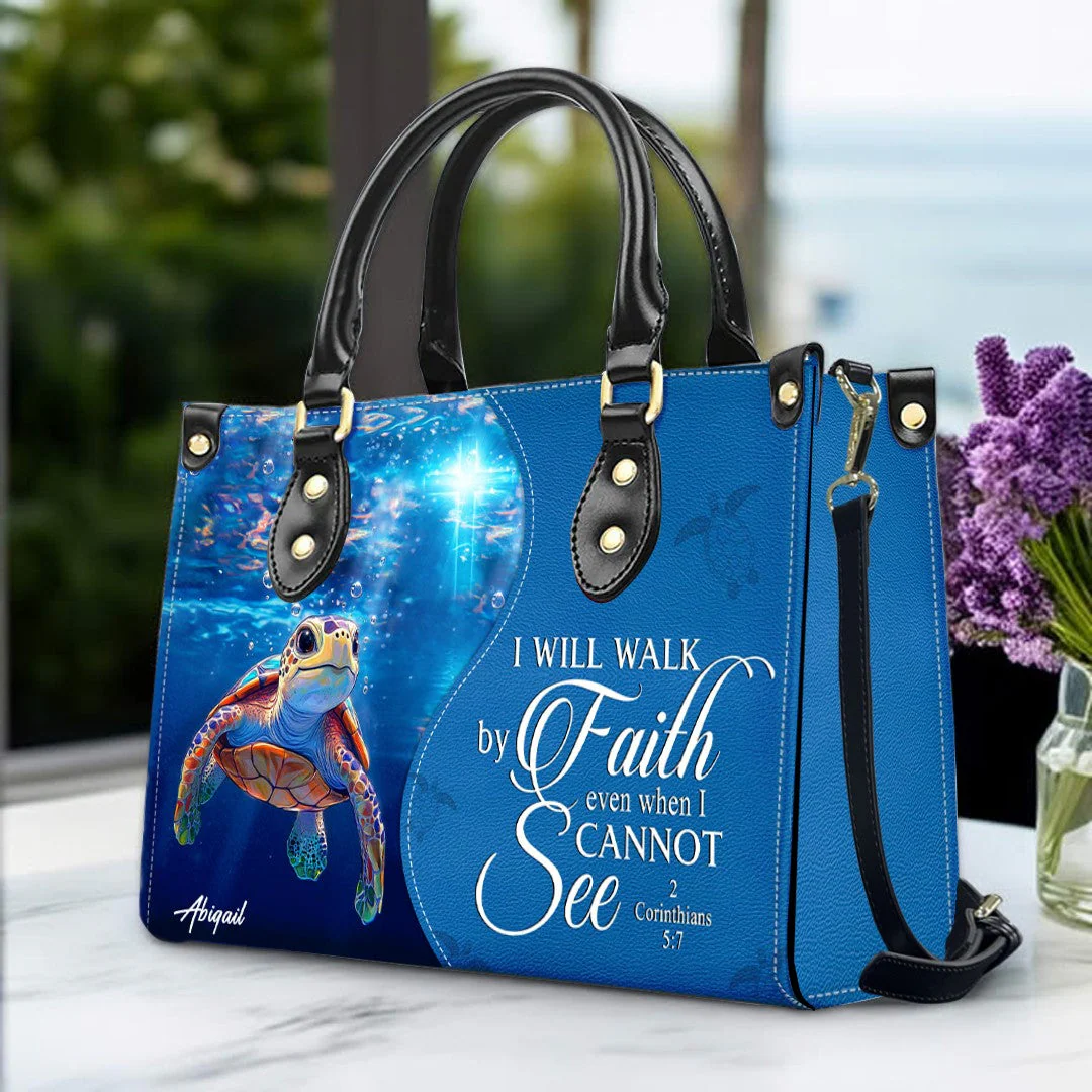 I Will Walk By Faith Even When I Can Not See Custom Christian Leather Handbag - Personalized Leather Bag HL128 - Image 2