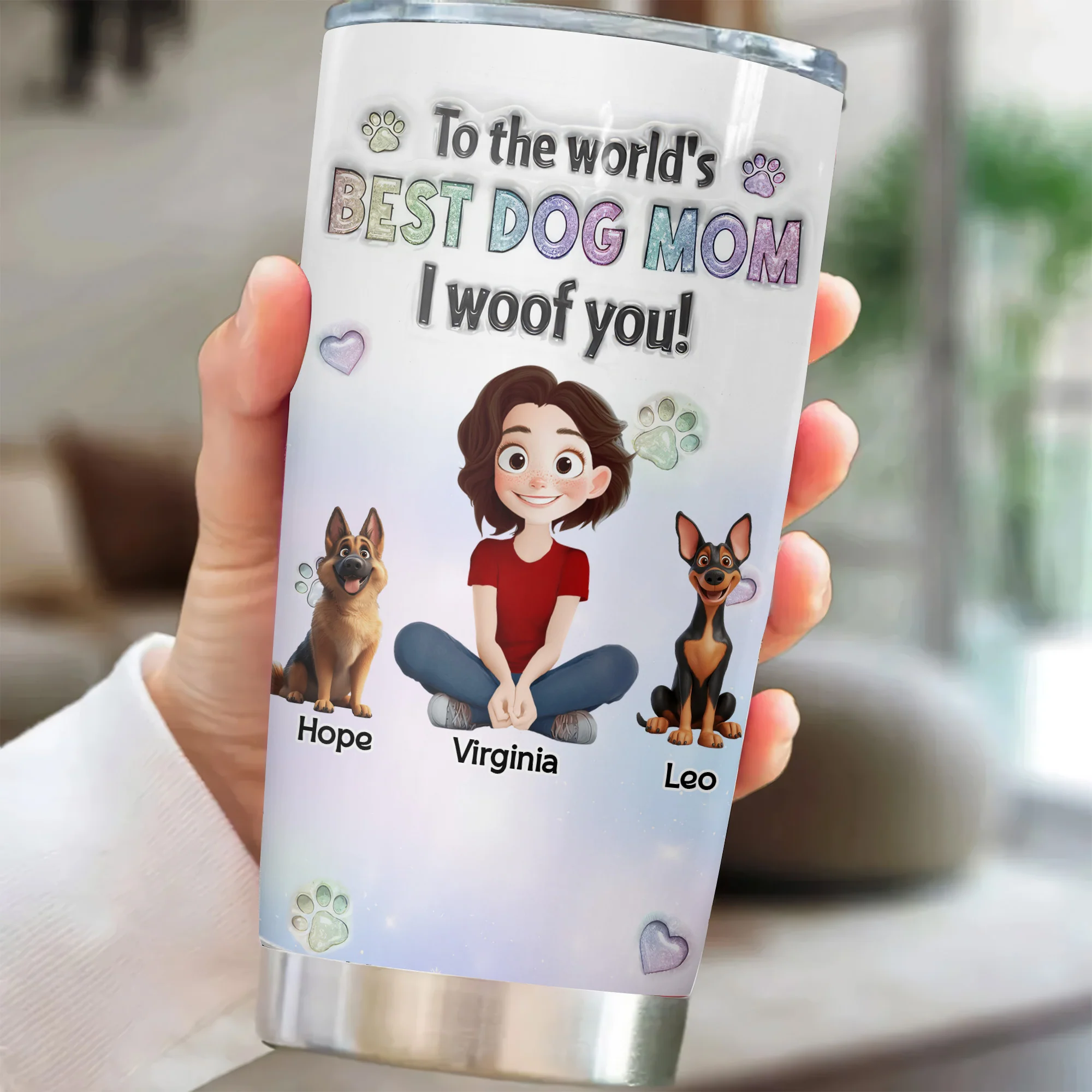 I Woof You Love Mom 3D Inflated Effect Cartoon Dog - Personalized Tumbler Cup - Gift for Pet Owners, Pet Lovers, Dog Mom | CLP15 NH96 - Image 2