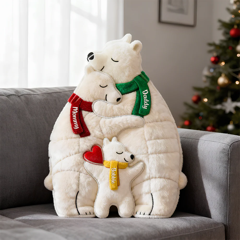 Ice Bear Family Hugging - Personalized Custom Shape Pillow - Christmas Gift For Family NL122