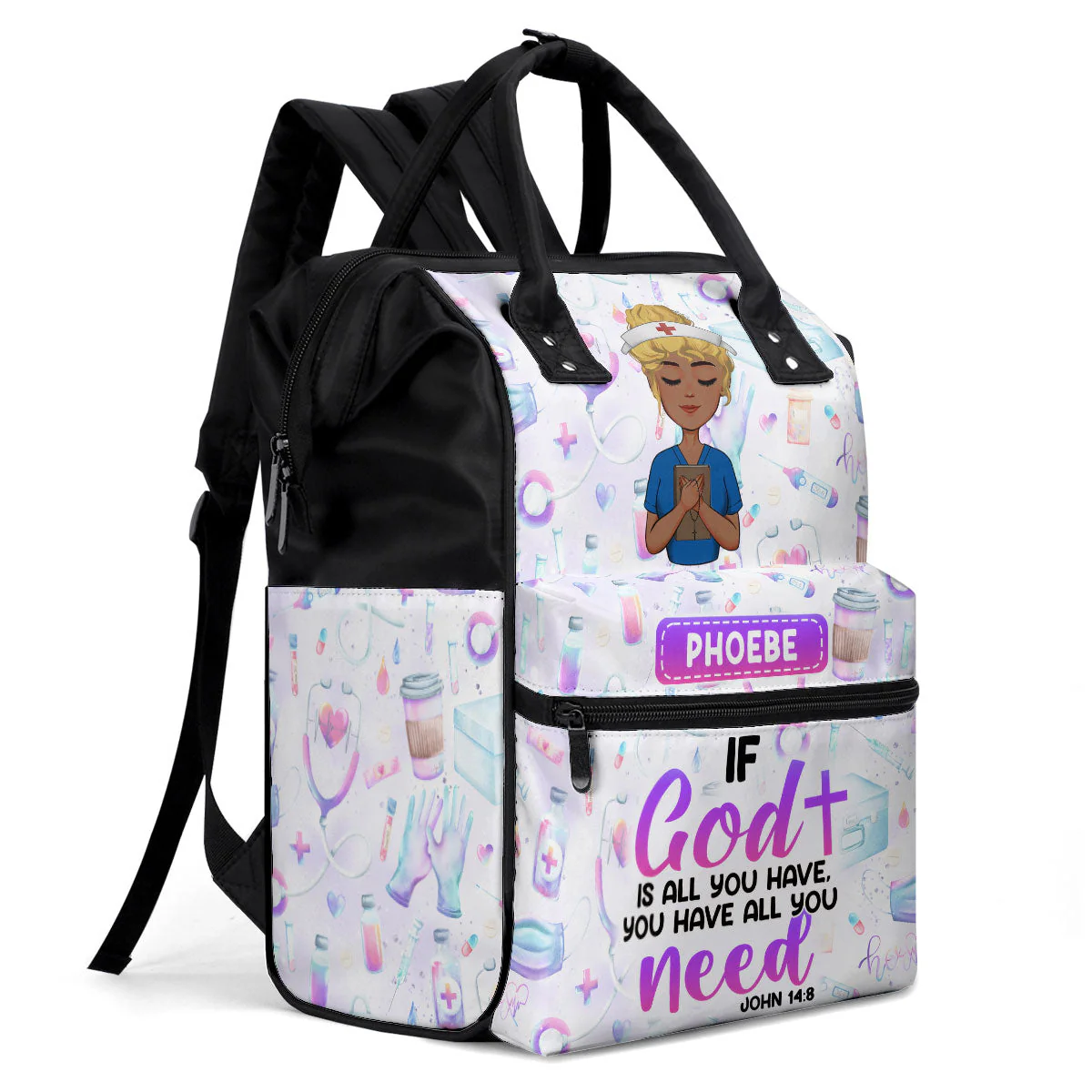 If God Is All You Have - Personalized Duckbilled Backpack - Gift For Nurse HN02 - Image 5
