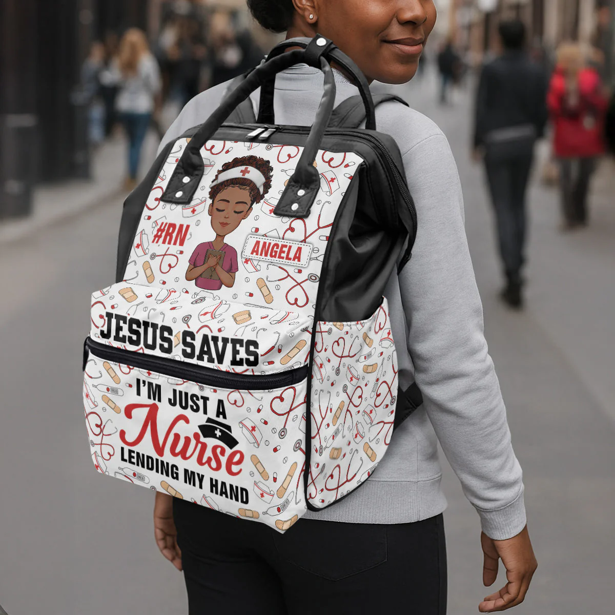 I’m Just A Nurse Lending My Hand - Personalized Duckbilled Backpack - Gift For Nurse HN02 - Image 5