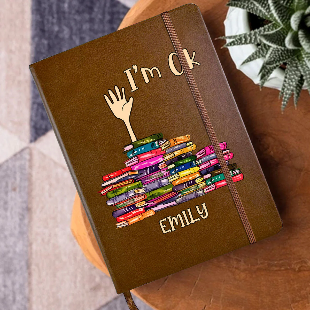 I'm OK - Personalized Leather Cover Notebook - Gift For Book Lover, Reader HH01 - Image 3