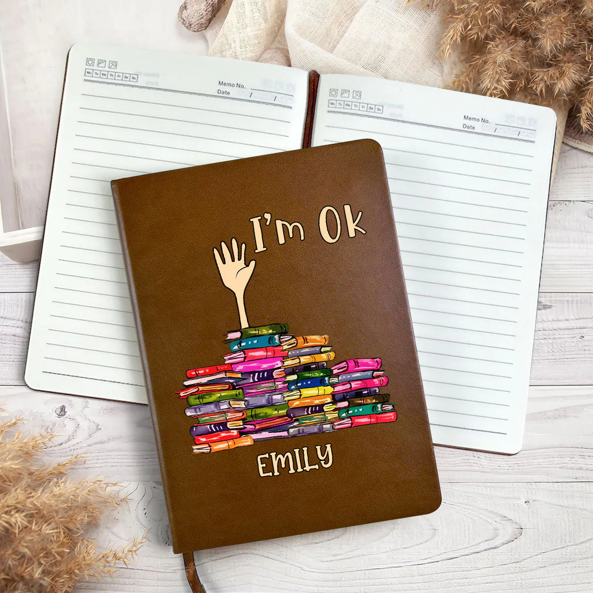 I'm OK - Personalized Leather Cover Notebook - Gift For Book Lover, Reader HH01 - Image 4