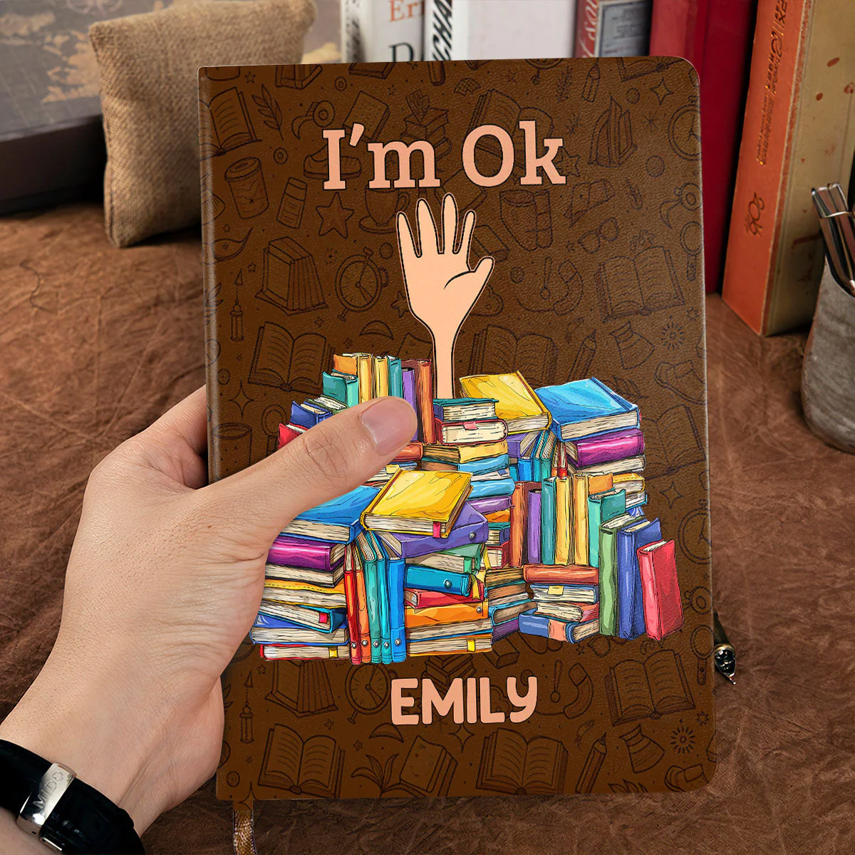 I'm OK - Personalized Leather Cover Notebook - Gift For Book Lover, Reader HH01 - Image 7