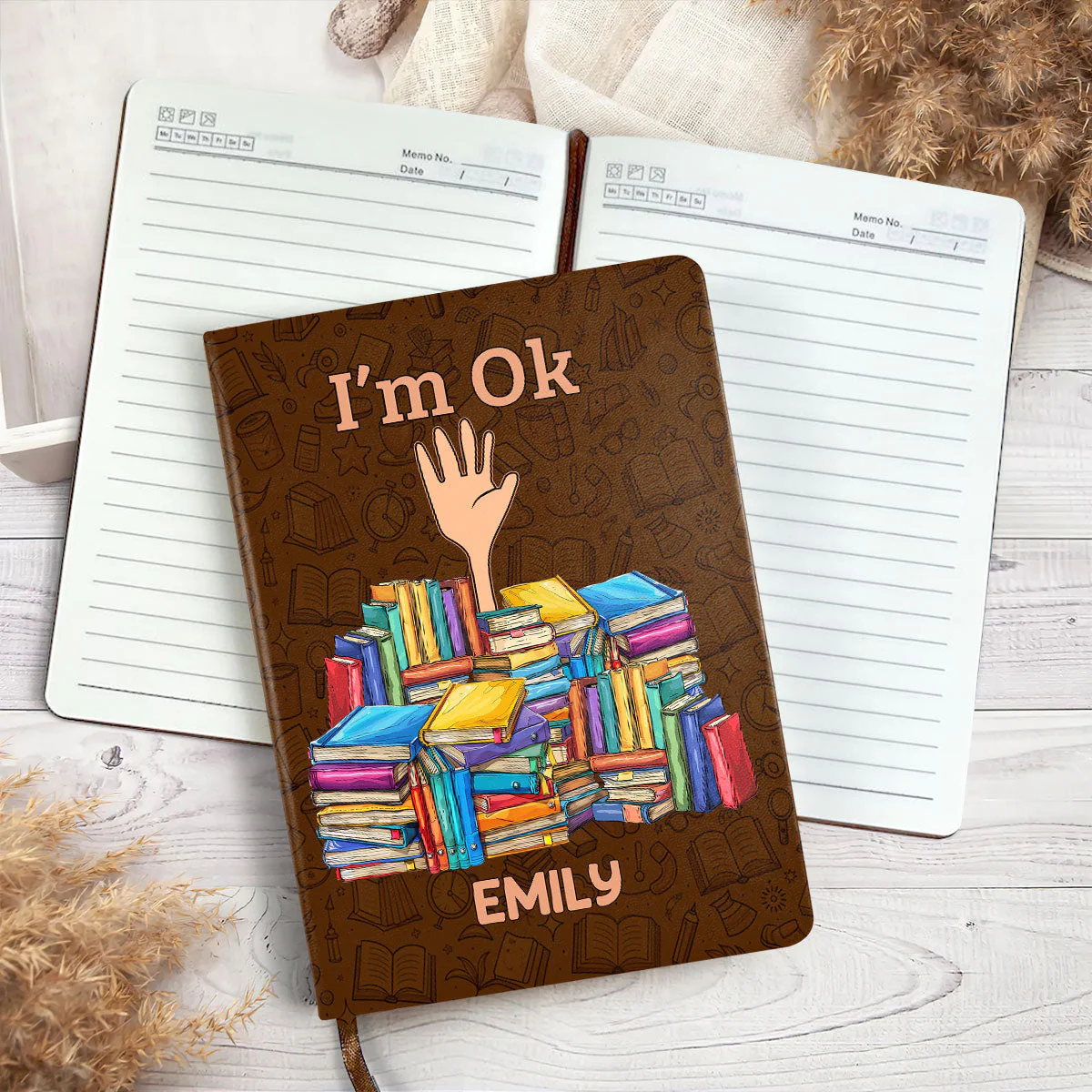 I'm OK - Personalized Leather Cover Notebook - Gift For Book Lover, Reader HH01 - Image 8