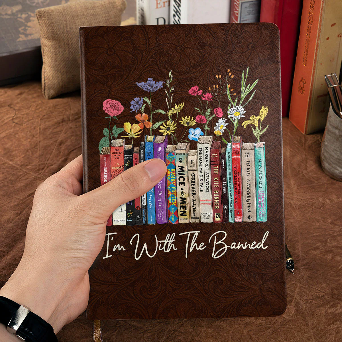 I'm With The Banned Flowers - Personalized Leather Cover Notebook - Gift For Book Lover, Reader, Her HH01 - Image 3