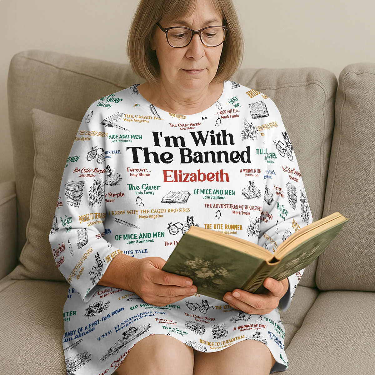 I'm With The Banned - Personalized Sleep Tee - Gift For Her, Book Lovers HH01 - Image 2