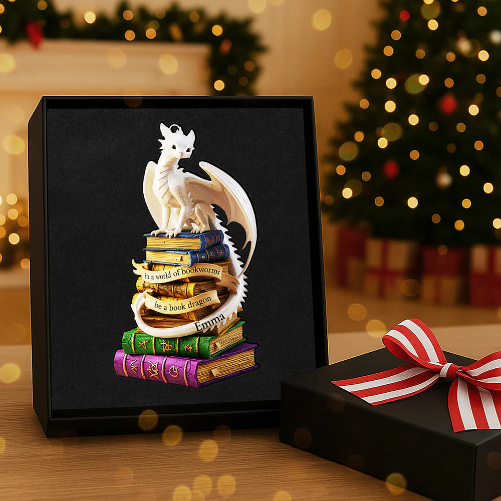 In A World Of Bookworms Be A Book Dragon - Personalized Acrylic Ornament - Christmas Gifts For Book Lovers HH01 - Image 3