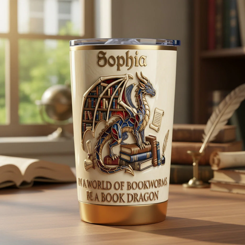 In A World Of Bookworms Be A Book Dragon - Personalized Tumbler - Gift For Book Lovers HH01
