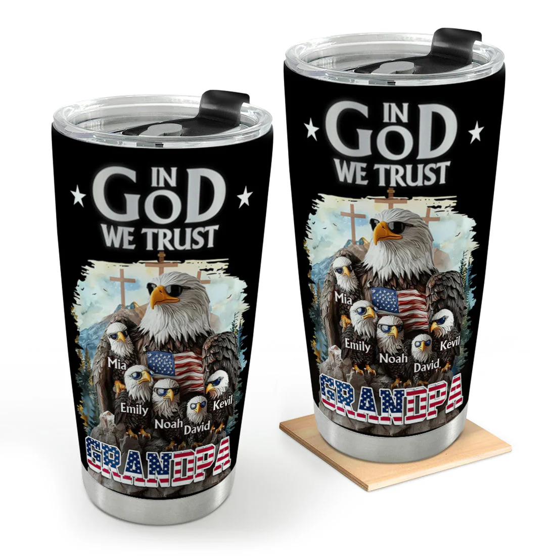 In God We Trust Eagle & Flag - Personalized Stainless Steel Tumbler | HN02