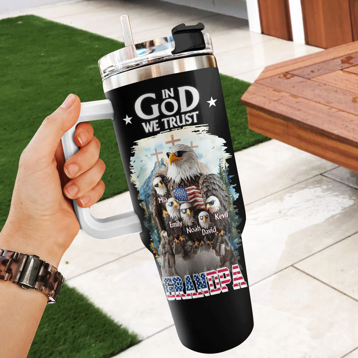 In God We Trust Eagle & Flag - Personalized Stainless Steel Tumbler | HN02 - Image 6