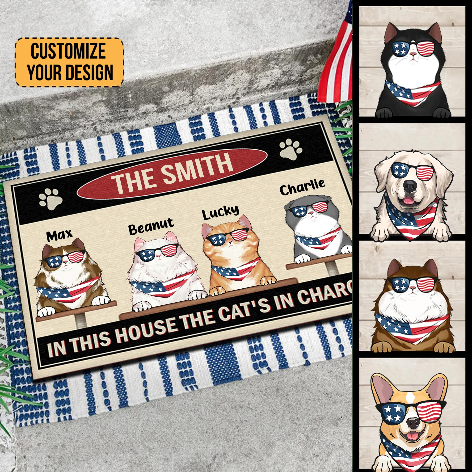 In This House The Cat's In Charge - Gift For Cat Lovers - Personalize Door Mat - Image 2