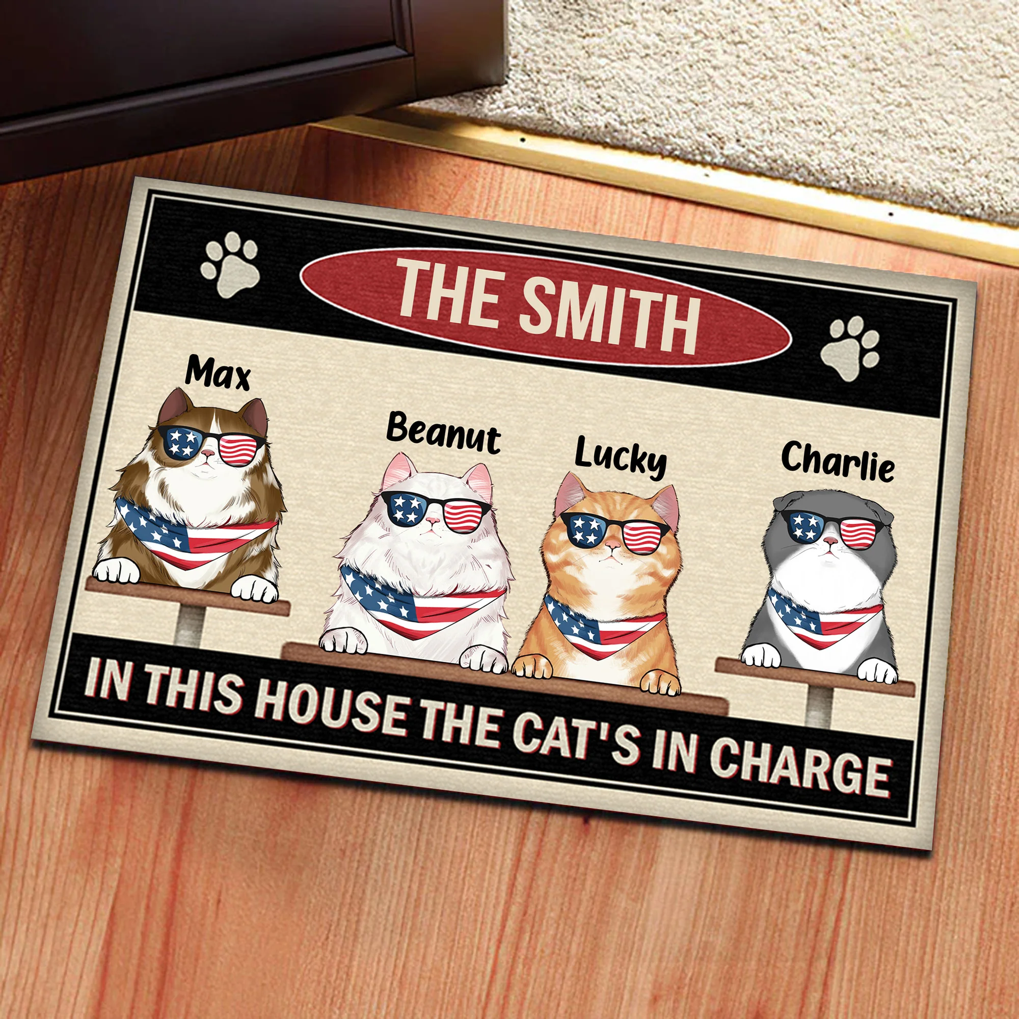 In This House The Cat's In Charge - Gift For Cat Lovers - Personalize Door Mat - Image 4
