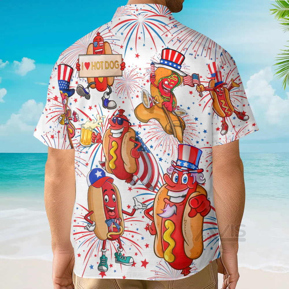 Independence Day 4th Of July Funny Hot Dog American Flag - Hawaiian Shirt - Image 3