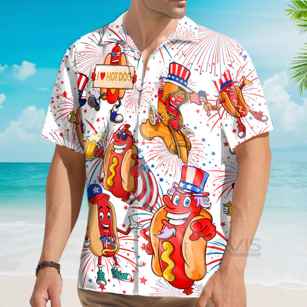 Independence Day 4th Of July Funny Hot Dog American Flag - Hawaiian Shirt - Image 4