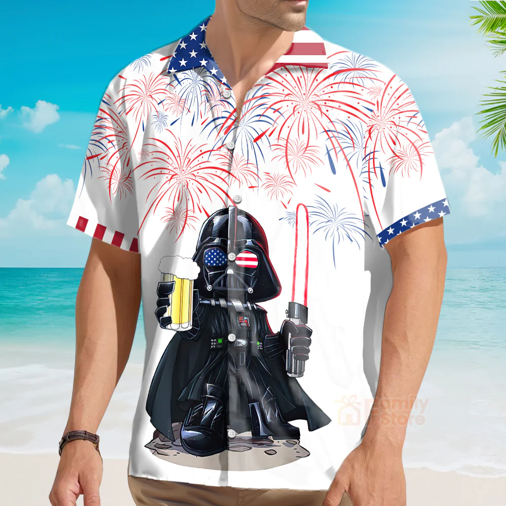 Independence Day SW Darth Vader With Beer - Hawaiian Shirt - Image 3