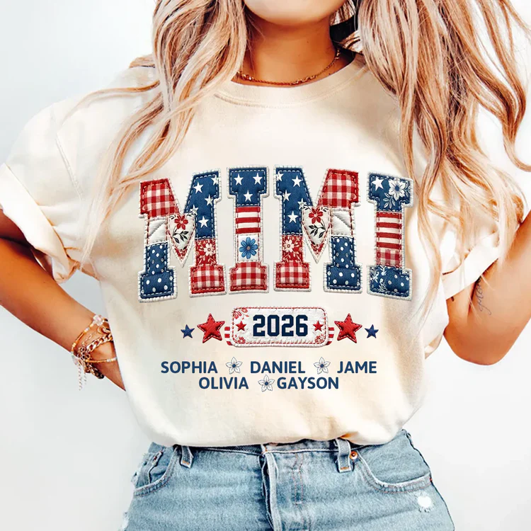 Independence Doodle Mimi And Grandkids Name - Personalized Shirt - Patriotic Gift For Mom, Grandma - Image 3