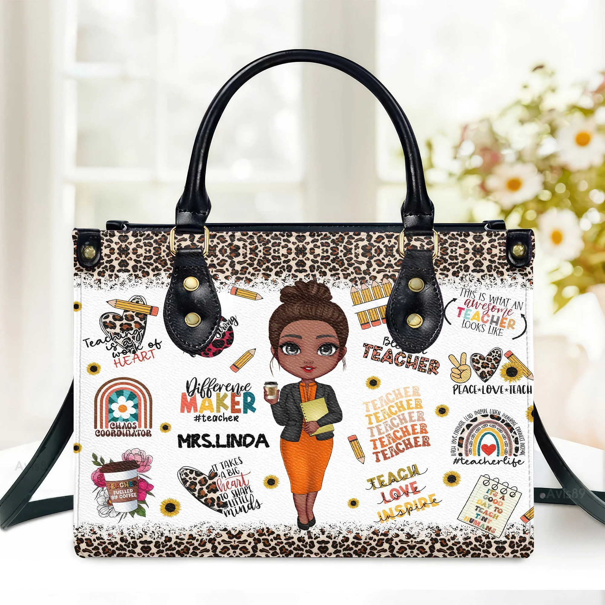 Inspirational Quote & Cute Teacher Design - Personalized Leather Handbag - Gift For Teacher's Day | CLTC01 HD95