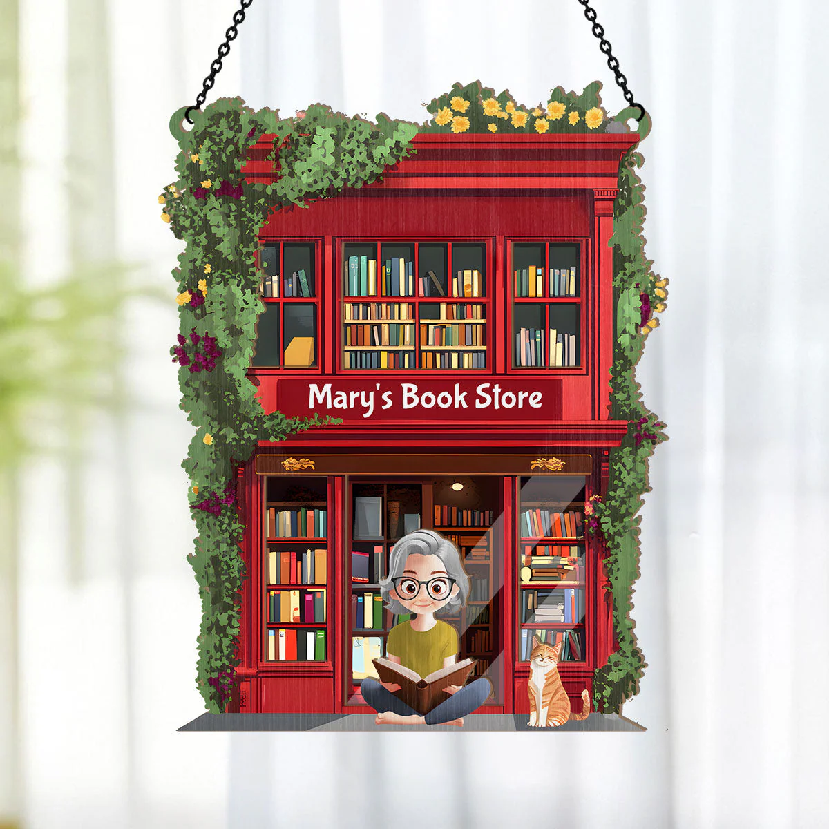Into The Bookstore I Go To Lose Myself And Find My Soul - Personalized Window Hanging Suncatcher  | CLB2 - Image 4