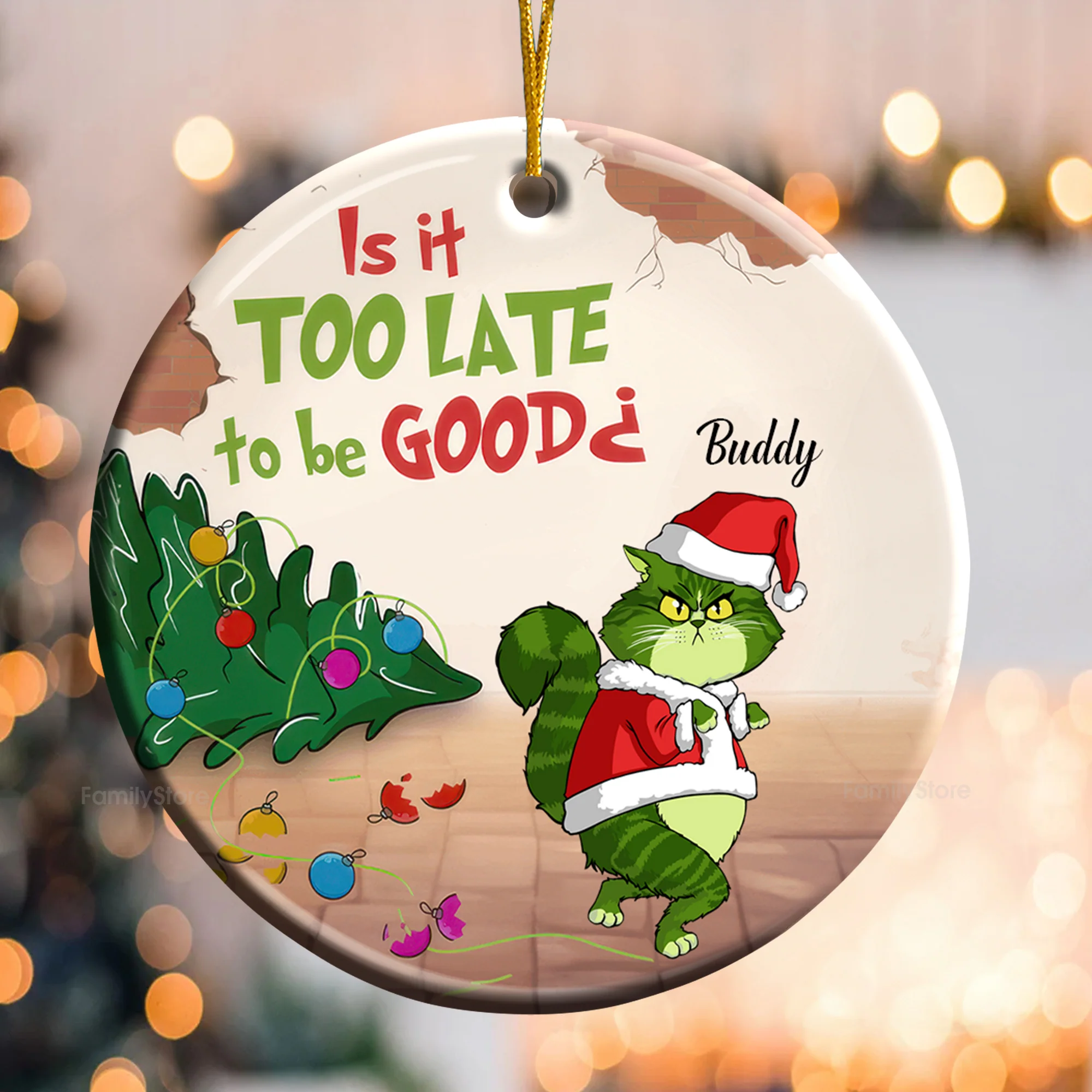 Grinch Is It Too Late To Be Naughty - Gift For Cat Lover, Pet Lovers - Personalized Ceramic Ornament - CL16 - Image 5