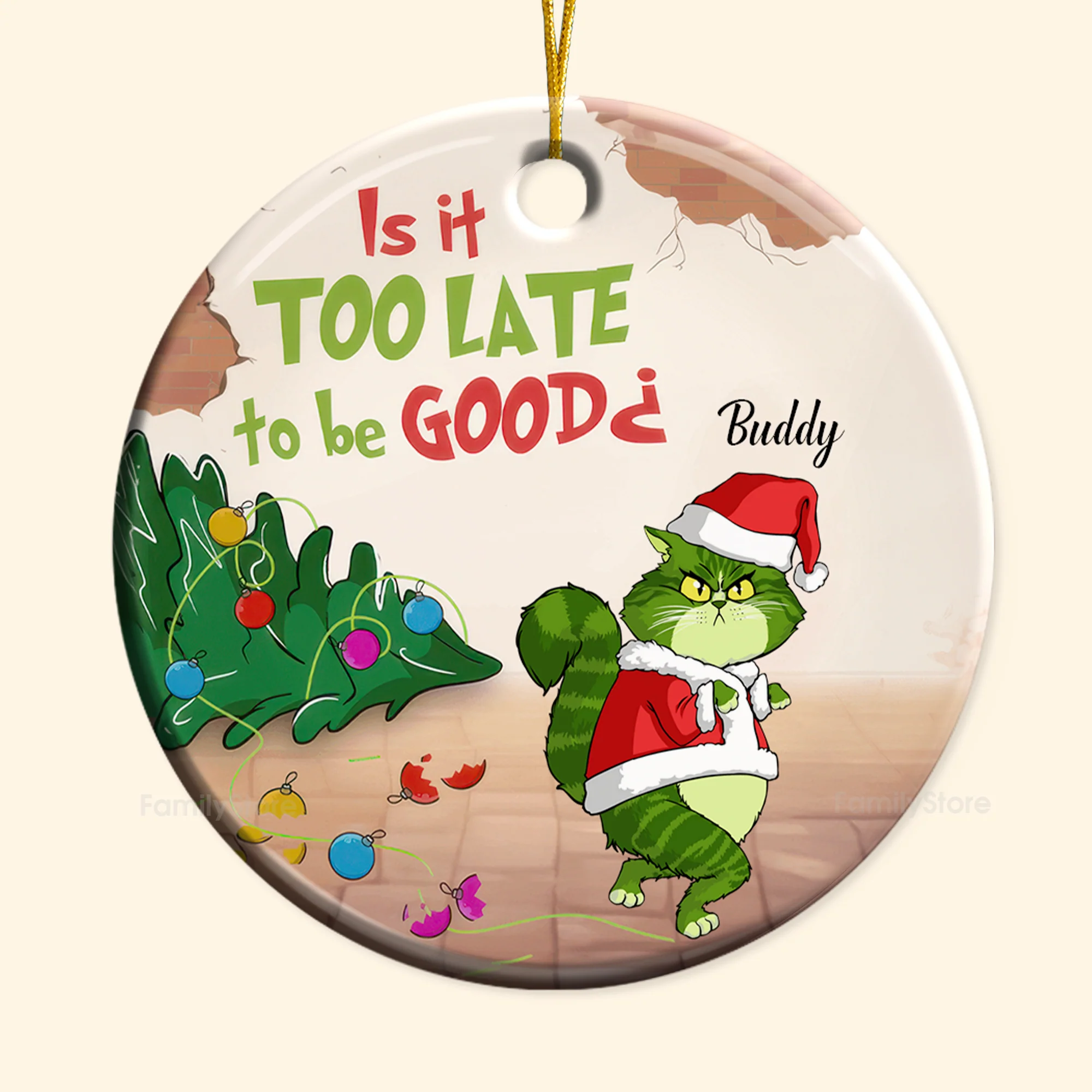 Grinch Is It Too Late To Be Naughty - Gift For Cat Lover, Pet Lovers - Personalized Ceramic Ornament - CL16 - Image 6