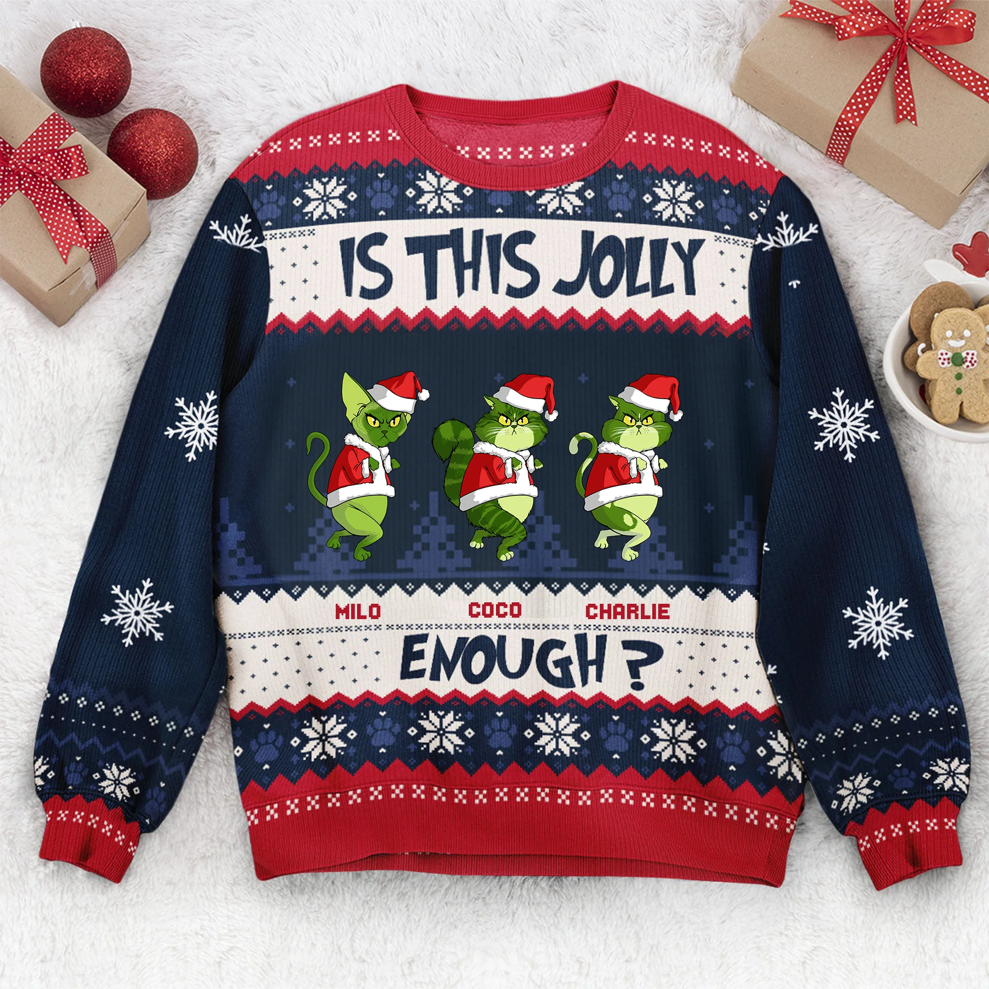 Grinch Is This Jolly Enough - Christmas Gift For Cat Lover, Cat Mom, Cat Dad - Personalized Ugly Sweatshirt - CL16 PT