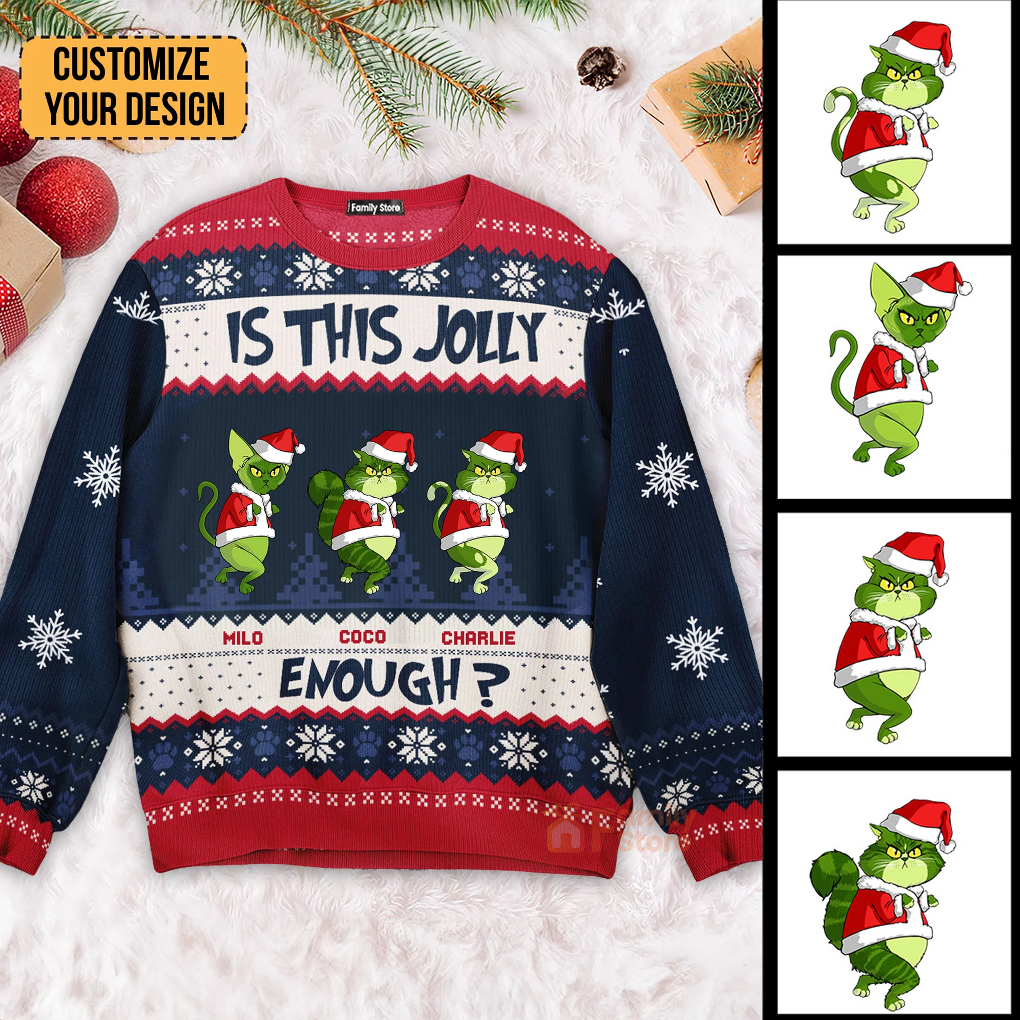 Grinch Is This Jolly Enough - Christmas Gift For Cat Lover, Cat Mom, Cat Dad - Personalized Ugly Sweatshirt - CL16 PT - Image 2