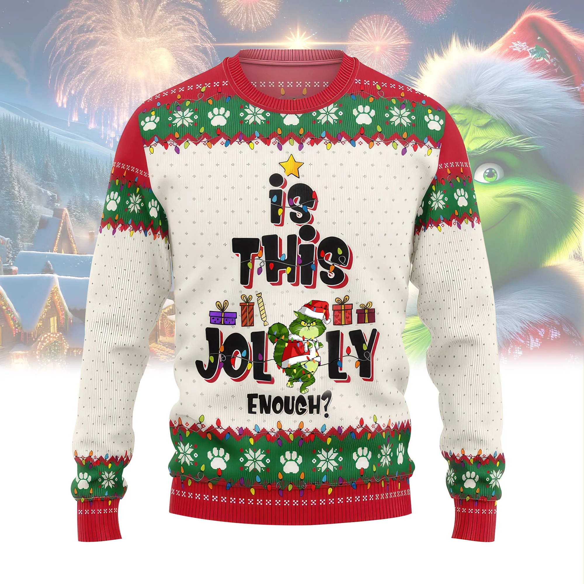 Grinch Is This Jolly Enough Funny - Personalized Ugly Sweatshirt - Gift For Cat Lover, Cat Mom, Cat Dad CL16 NH96 - Image 3