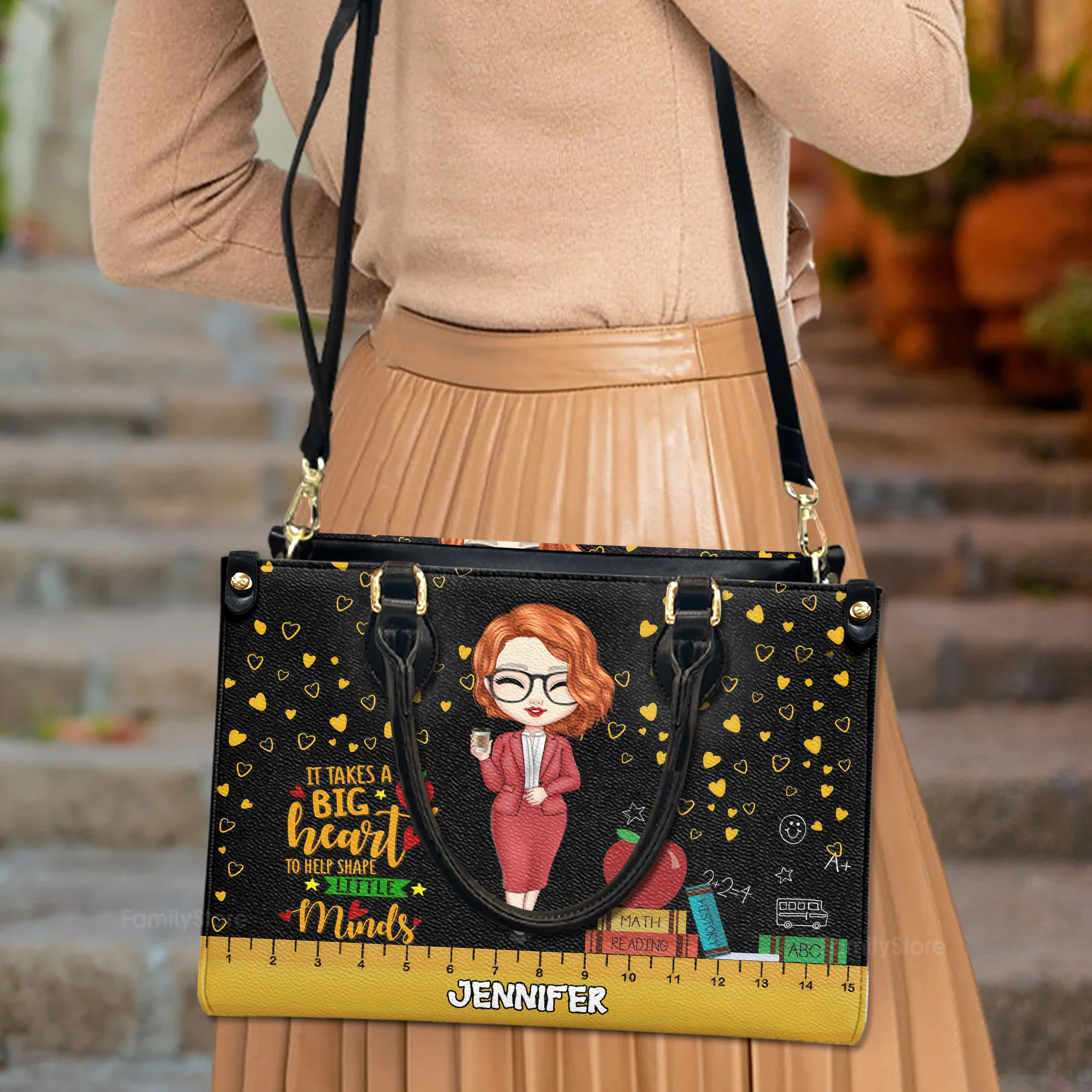 It Take A Big Heart - Personalized Leather Handbag - Gift For Teacher's Day | CLTC01 HD95 - Image 3