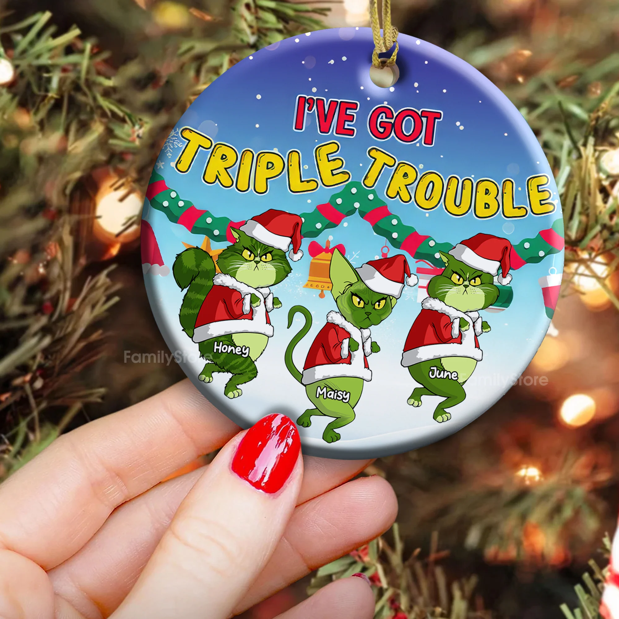 I've Got Many Trouble Grinch Cats- Gift For Cat Lover, Pet Lovers - Personalized Ceramic Ornament - CL16 NH96 - Image 3