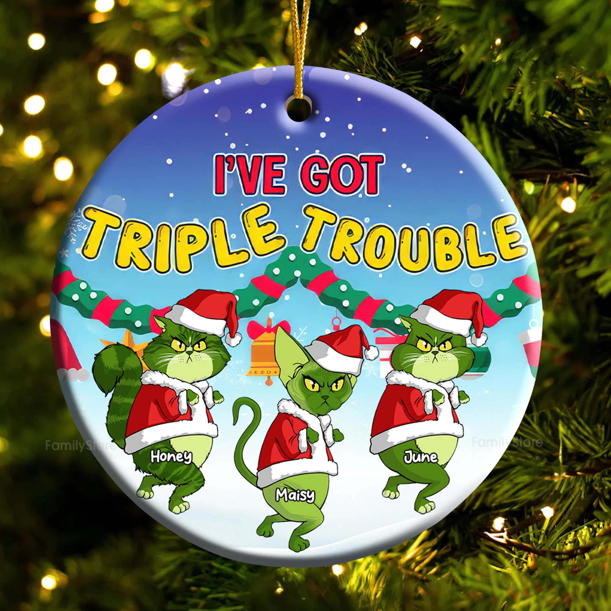 I've Got Many Trouble Grinch Cats- Gift For Cat Lover, Pet Lovers - Personalized Ceramic Ornament - CL16 NH96 - Image 4