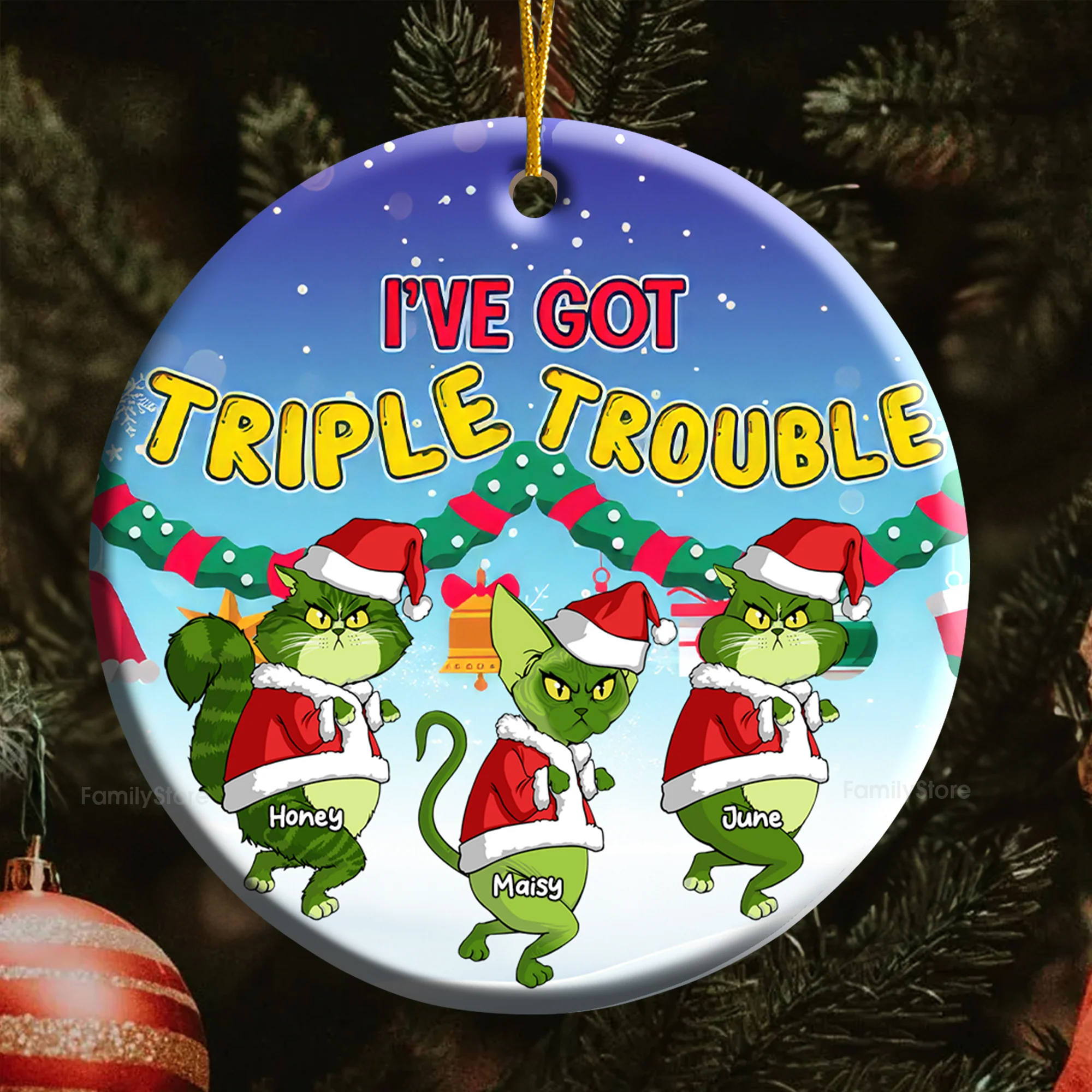 I've Got Many Trouble Grinch Cats- Gift For Cat Lover, Pet Lovers - Personalized Ceramic Ornament - CL16 NH96 - Image 5