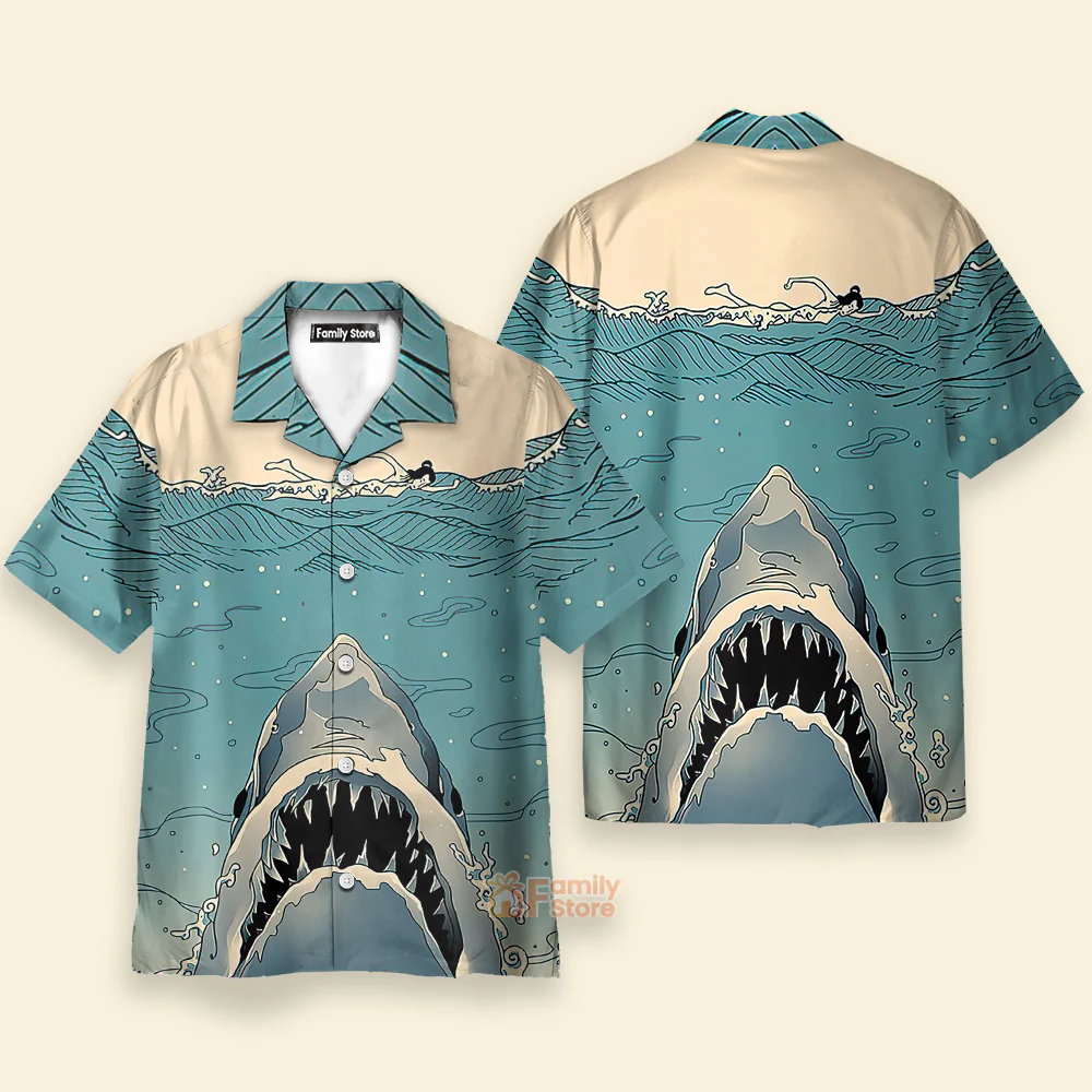 Japanese Ukiyo-e Shark Chest Pocket Short Sleeve Hawaiian Shirt - Image 3