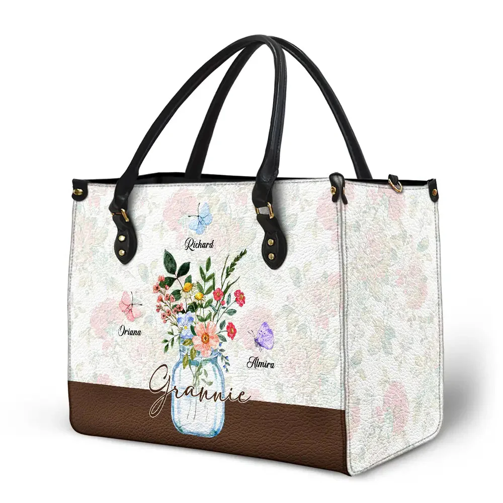 Jar Of Flowers And Butterfly Grandkids  - Personalized Leather Bag - Gift For Mother, Grandma, Grandmother, Mother's Day NA94 - Image 2